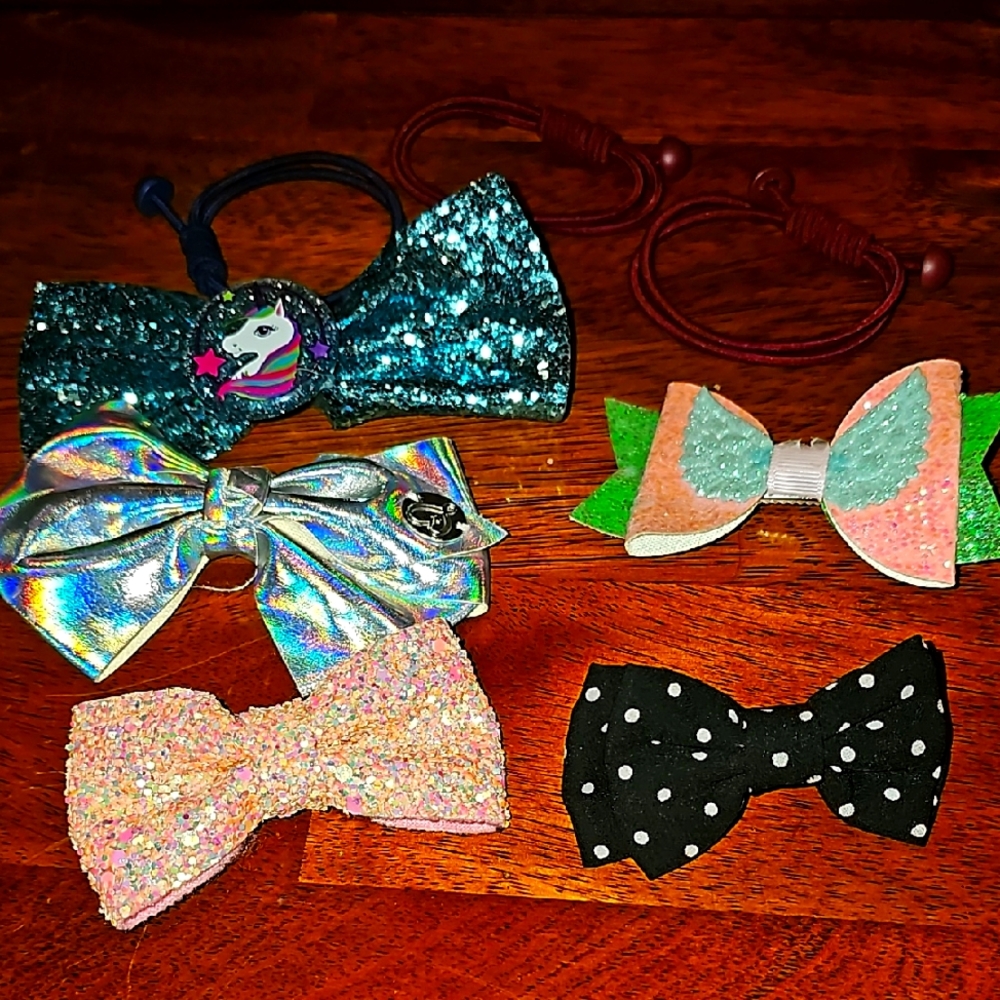 Kids Glitter Bow Hair Accessorie LOT Multicolor